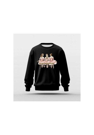 Ada Kostüm Tasarım Üç Balerin Baskılı Basic Sweatshirt Bs-0003 siyah