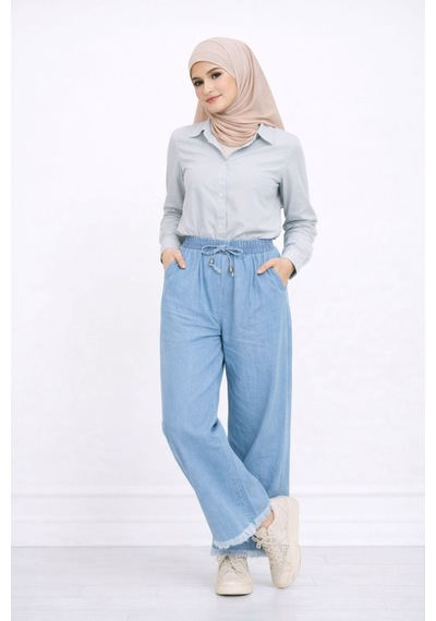 Hira Life Fashion Kadın Paçaları Püsküllü Ve Önü Bağcıklı Kot Kumaş Salaş Pantolon Mavi Mavi Hira Life Fashion Kadın Paçaları Püsküllü Ve Önü Bağcıklı Kot Kumaş Salaş Pantolon Mavi Mavi