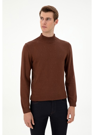 U.S. Polo Assn. Erkek Slim Fit Yarım Balıkçı Yaka Kahverengi Kazak 50297038-VR029