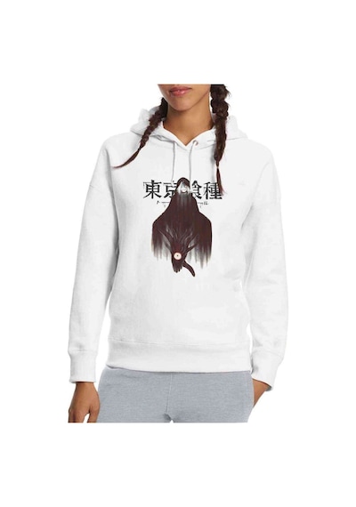 Anime Tokyo Ghoul Anteiku Baskılı Beyaz Kadın Kapşonlu Sweatshir (534764366)