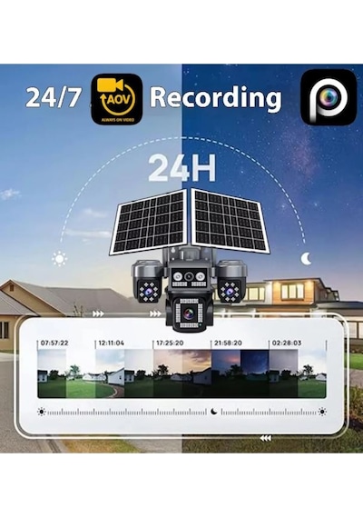 4g 4 Kameralı Sım Kartlı Elektriksiz Kablosuz Bahçe Depo Arazi İçin Çift Güneş Paneli Solar Kamera