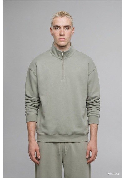 Defacto Boxy Fıt Dik Yaka Skuba Kumaş Uzun Kollu Basic Sweatshirt E9363ax26aukh499 Haki-kh499