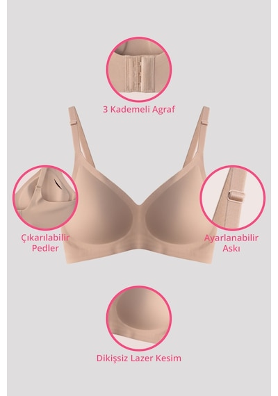 Cottonhill Seamless Bra - Soft Lazer Kesim Balensiz Ayarlanabilir Askılı Dikişsiz Kadın Sütyen 2'li Paket-4 Çok Renkli
