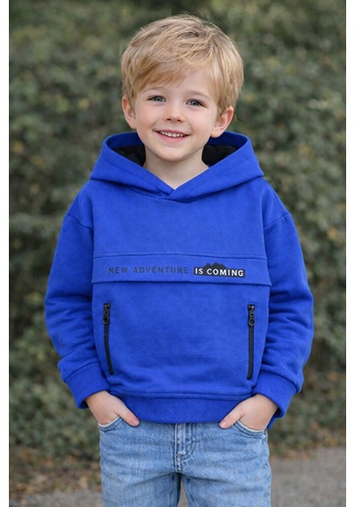 Wanex Erkek Çocuk Uzun Kollu Kapüşonlu Sweatshirt Kalın Kumaş, Pamuklu 5 10 Yaş Mavi