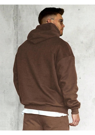 Altamira Erkek Kahverengi Los Angeles Baskılı Oversize Kapşonlu Sweatshirt 001