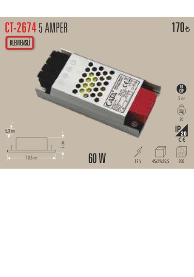 Cata 2674 5 Amper Şerit Led Trafosu 1 Adet