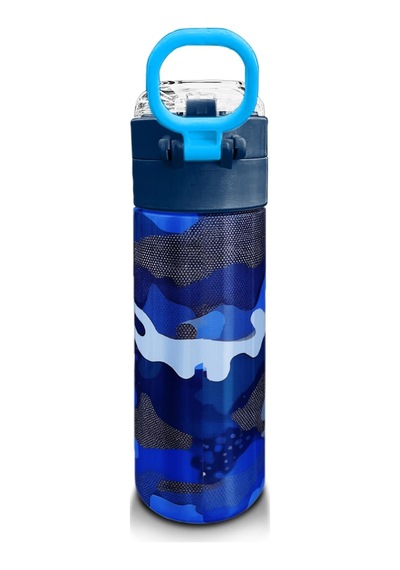 Coral High Kids Lacivert Saks Kamuflaj Desenli Pipetli Ve Direkt İçim Çelik Termos 500 Ml 31889 Saks Mavi