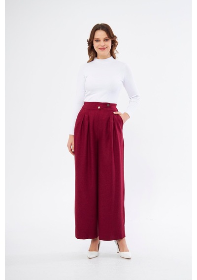 Lovelf Bol Paça Yünefekt Pantolon Bordo