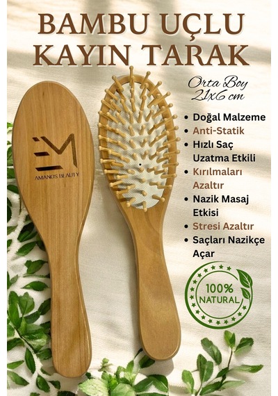 Bambu Uçlu Kayın Tarak Doğal Malzeme Hızlı Saç Uzatma Etkili