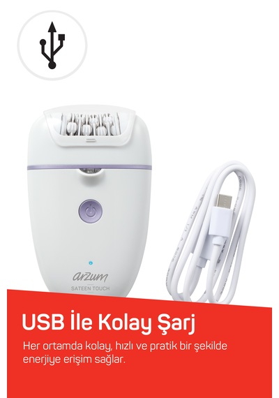 Arzum Ar5173 Sateen Touch Şarjlı Epilasyon Cihazı, Beyaz