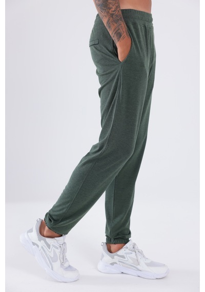 Rowinger Premium Merserize Kumaş Logolu Lastikli Paça Jogger Erkek Eşofman Altı Haki