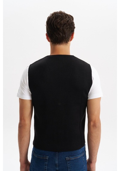 AR-MA Arma Erkek Slim Fit Örme Likralı Pike Triko Yelek Kısa Kollu, %90 Akrilik %10 Wool K0yyo0858 Siyah