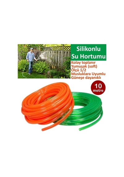Silikonlu Bahçe Hortumu-10 Metre-Kırılmaz-Kolay Katlanır-Dayanıkl