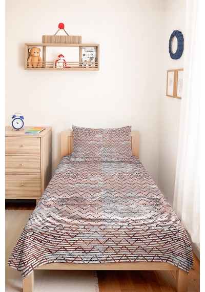 Geometrik Kiremit Genç Odası Tek Kişilik Pike Takımı - Modern Gri 160x220 Cm Kapitone Yatak Örtüsü Kışlık Dere Nüansı