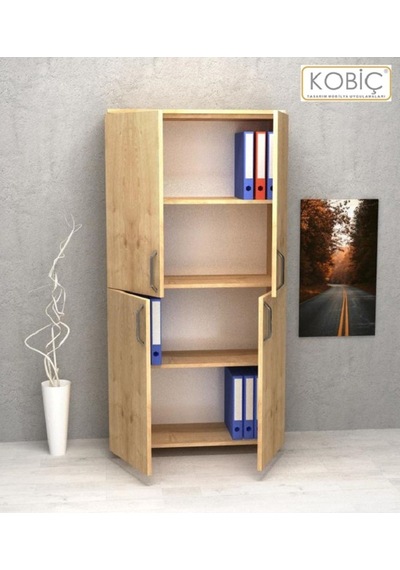 Kobiç Ofis Dosya Dolabı Kilitli Tam Kapak Suntalam Dolap 80x35x150 Cm Meşe Meşe