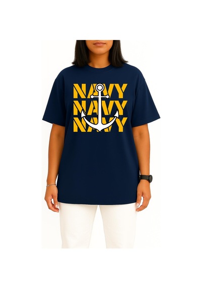 Bahriyeli Collection Oversize Trio Navy Anchor Göğüs Ve Sırt Baskılı Unisex T-shirt Lacivert