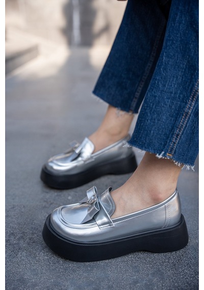 Shade Kalp Detaylı 4cm Özel Kalın Tabanlı Kadın Loafer Silver Gümüş