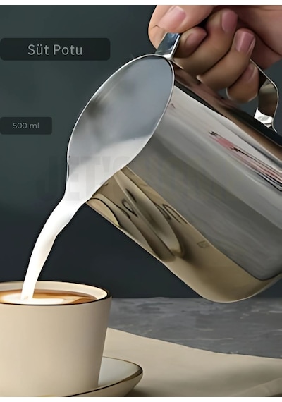 Süt Potu Paslanmaz Süt Köpürtme Sürahisi Çelik Pitcher 500 Ml
