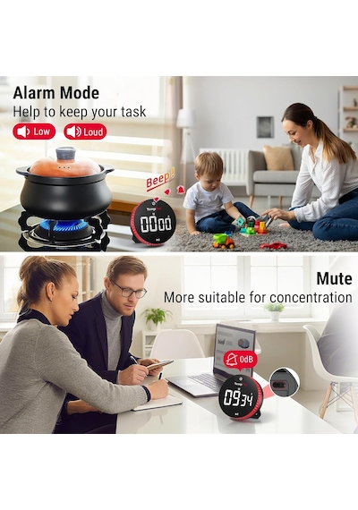 Ayrex Tm04 99 Saat Kapasiteli Çevirmeli Dijital Mutfak Ve Ders Zamanlayıcısı, Geniş Led Ekranlı Mıknatıslı Kron