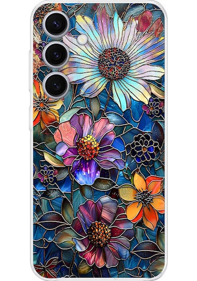 Printify Samsung Galaxy S25 Fe İle Uyumlu Vitray Mücevher Flora Tasarımlı Şeffaf Silikon Kılıf Şeffaf