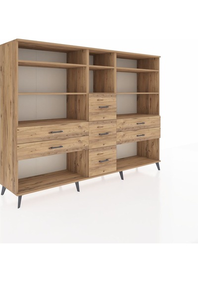 Hyperion Dolap 8 Raflı 7 Çekmeceli 220x44x163 Çam-çam Çam-çam