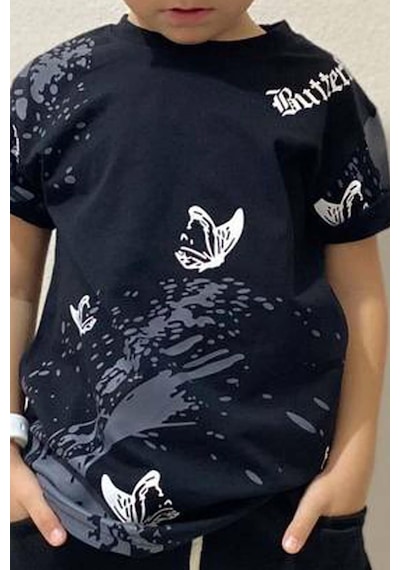 Riccotarz Erkek Çocuk Butterfly Baskılı Siyah Eşofman Takım 001