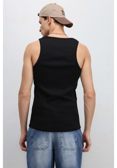 Vamos Yıkamalı Tank Top Kaşkorse Atlet Siyah