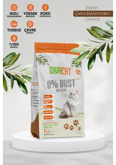 Zeytin Çekirdeğinden Üretilen Doğal Tozsuz Kedi Kumu 7 L