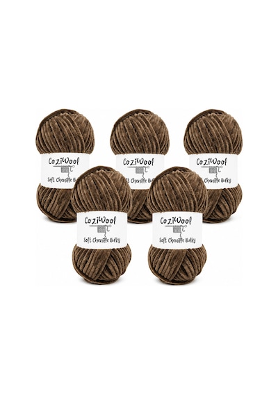 Kadife İp Soft Chenille Bulky 5'li Paket 5x100 Gr 120 Mt El Örgü İpi Çikolata - 875823131