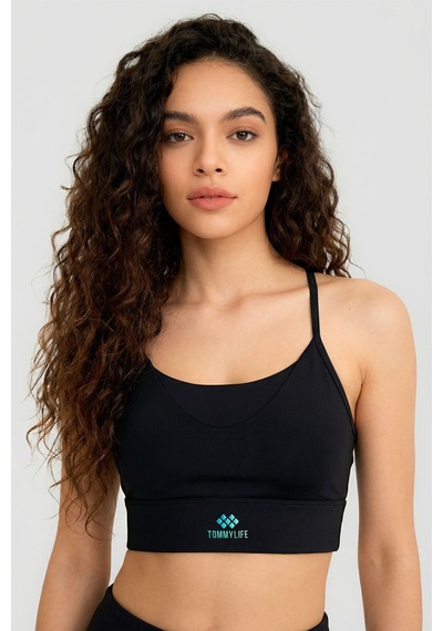 Tommy Life Siyah Standart Fit Baskılı Sırt Detaylı Kadın Spor Büstiyer - 97300