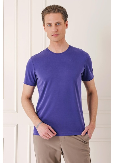 Efor Slim Fit Bisiklet Yaka Pamuklu Mor Tişört Ts 880 Mor