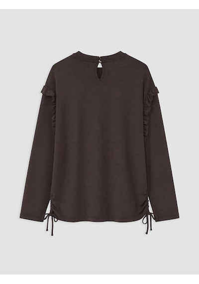 Lcw Modest Kahverengi Fırfırlı Kadın Sweatshirt Tunik