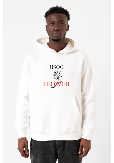 Jisoo Flower Beyaz Erkek 3ip Kapşonlu Sweatshirt Beyaz