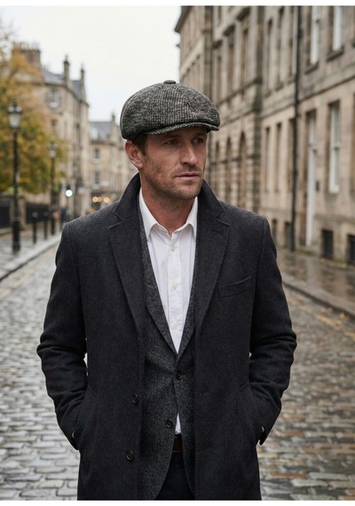 Emybox Erkek Kaşe 8 Köşe Kasket Şapka Klasik Retro- Peaky Blinders Tarzı Lastikli Standart Beden B