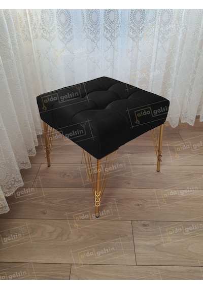 Modern Dilim Puf Ayakucu Puf Gold Metal Ayak 45 45 Siyah