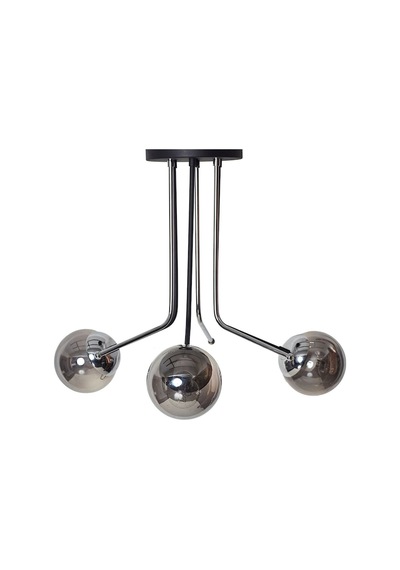 Luzarana Optik 3 Lü Krom Siyah Metal Gövde Füme Camlı Tasarım Lüx Avize Çok Renkli