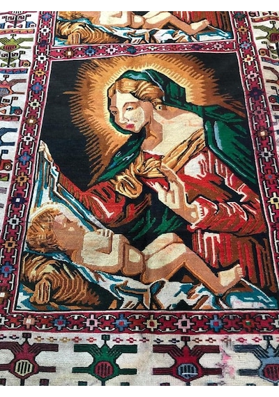 Meryem Ana - İsa Desenli El Dokuma Kilim Halı  114x187 cm  Teşhir Ürün
