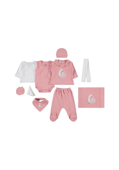 Nb26-01 Civil Baby Ördek Nakış 10 Lu Zıbın Setleri - Pudra Açık Yavruağzı