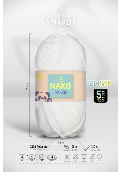 Panda - Beyaz 3081 - 5'li Paket - 100gr/120m - Kadife El Örgü İpi - Amigurumi Punch İpi