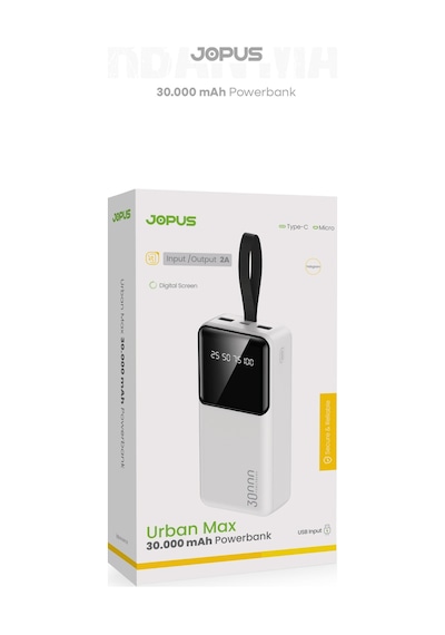 Jopus 30000mah Powerbank Lcd Ekranlı Taşıma Askılı Güçlü Taşınabilir Şarj Cihazı Beyaz