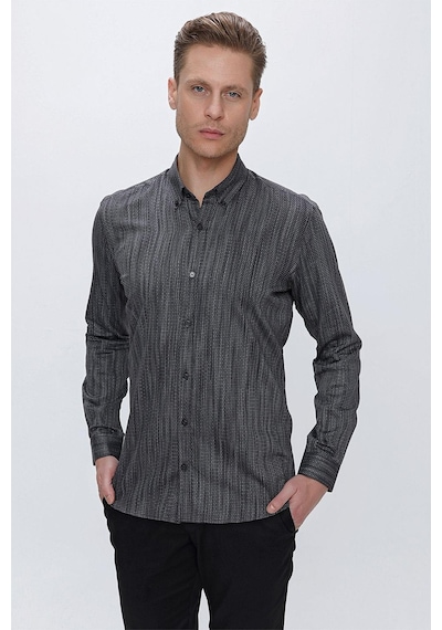 Efor Gk 661 Slim Fit Siyah Klasik Gömlek Siyah
