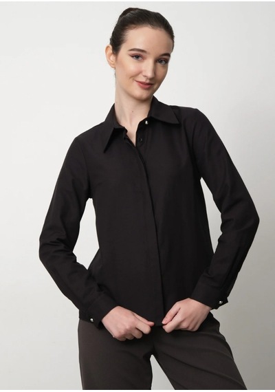 Pera Moda Kadın Slim Fit Pamuklu Ofis Gömleği Koyu Siyah