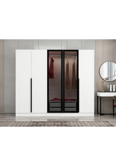 Kale Plus 5 Mebran Kapaklı 2ç Dolap Beyaz Mebran Füme Cam 210cm Beyaz
