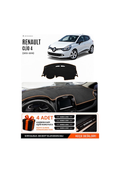 Renault Clıo 4 2012-2019 Uyumlu Torpido Örtüsü, Torpido Kılıfı - Siyah Kahverengi