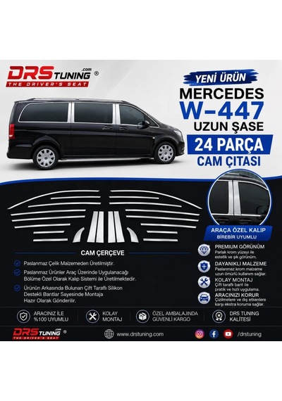 Mercedes Vito 2015 - 2024 Uzun Şase Krom Cam Çerçevesi 24 Parça