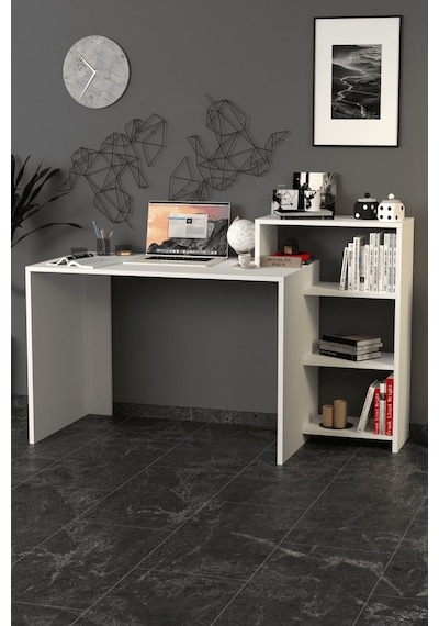 Moonlife Ahsen Kitaplıklı Çalışma Masası Beyaz