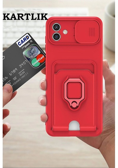 Samsung Galaxy A05 Kılıf Zuma Kartvizitli Yüzüklü Silikon - Pembe