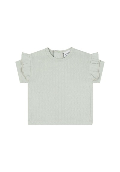 Antebies Organik Yeşil Jakarlı Fırfırlı Kısa Kollu Kız Bebek Tshirt