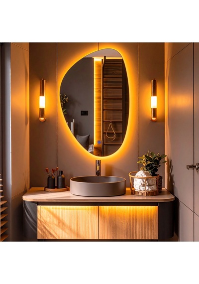 Fracturavision Amber Led'li Lavabo & Banyo Aynası Dokunmatik Sensörlü 70 X 45 Turuncu