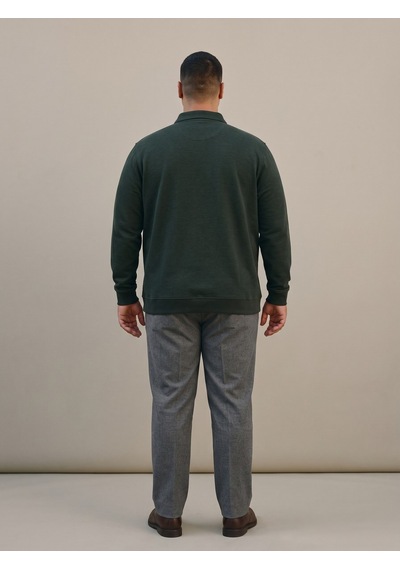 Maccali Erkek Haki Büyük Beden Polo Yaka Battal Sweatshirt